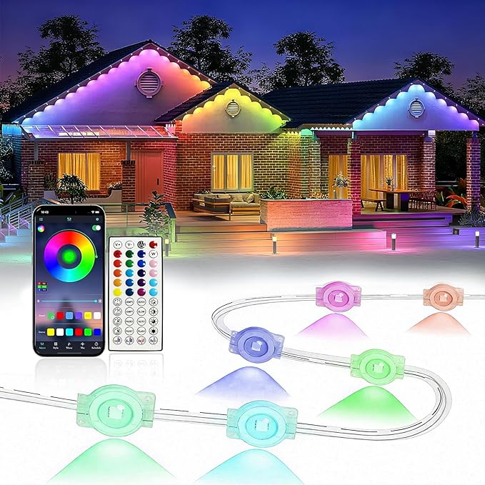 Permanent Outdoor Lights150FT RGB Christmas House Lights Outdoor with APP Remote Control IP67 Waterproof Smart Eternity Eaves Lighting for Holiday Party Daily