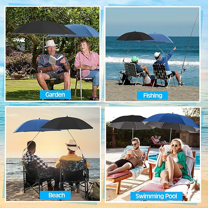 Talltalk 2 Pcs Beach Umbrella with Universal Clamp Adjustable Beach Shade UV Protection Chair Portable Outdoor Umbrella for Camping Patio Chairs Golf Carts