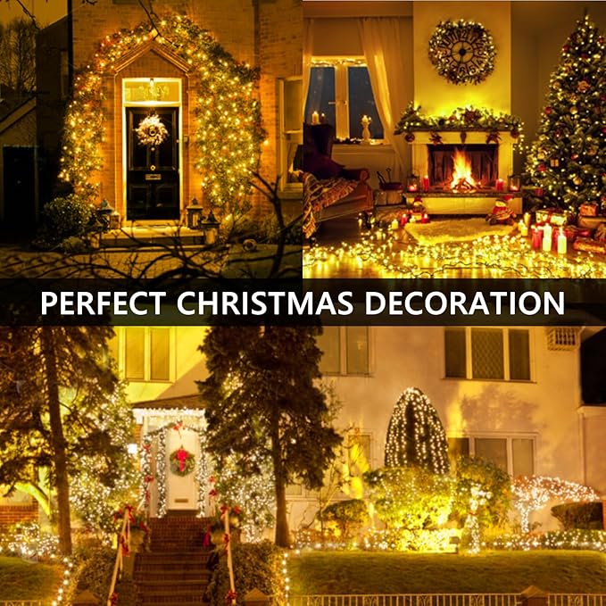 BHCLIGHT 75FT 1500 LED Cluster Christmas Lights Christmas Tree Lights Outdoor 8 Modes with Timer &amp Remote Firecrackers String Lights Waterproof for Garland Party Xmas Decorations Warm White