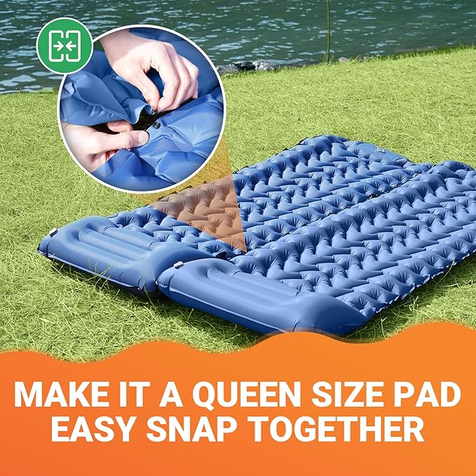 KingCamp Sleeping Pad for Camping Ultralight Connectable Inflatable Sleeping Pad Camping Mattress with 6.3 Built-in Pillow &amp Foot Pump for Backpacking Hiking Tent Cot