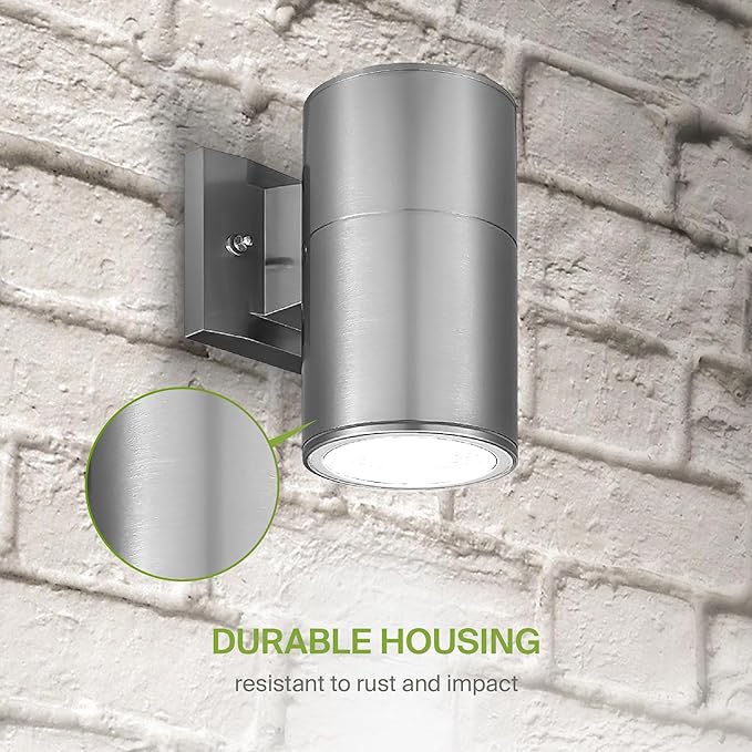 ASD 1 Light Outdoor Wall Light Fixture | 60W E26 Socket 120V ETL Cylinder Up Down Lights | LED/CFL/Incandescent Bulb Exterior Wall Sconce | Front Door Porch Patio Lighting | Stainless Steel