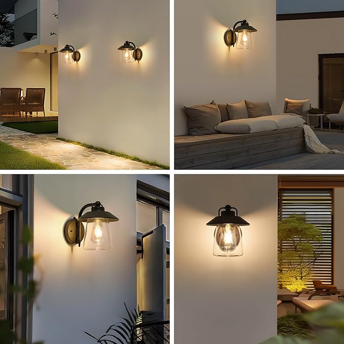 LUTEC 2 Pack Dusk to Dawn Outdoor Indoor Exterior Light Fixture Farmhouse Barn Wall Sconce Matte Black Finish Anti-Rust Wall Mount Light Waterproof Wall lamp with Clear Glass for Porch Patio