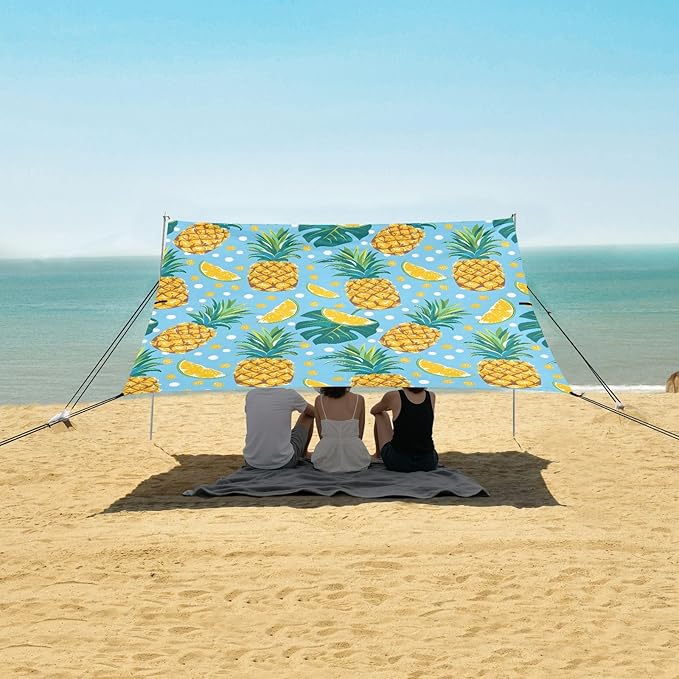 Camping Sun Shelters Tropical Leaves Dots and Pineapple Beach Canopy 126 * 110.2in