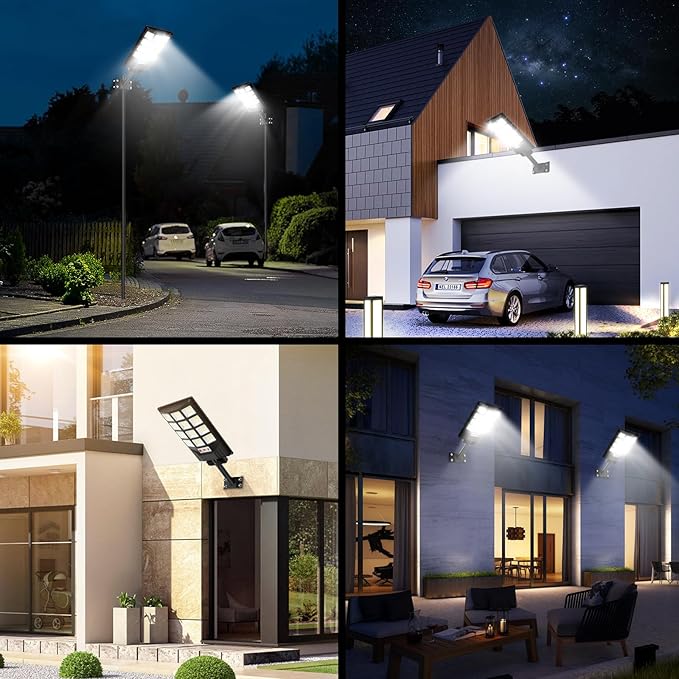 Brightever 4-Pack Solar Street Light Outdoor Waterproof Motion Sensor Solar Powered Light Dusk to Dawn LED Solar Parking Lot Flood Light for Outside Yard Garden Path