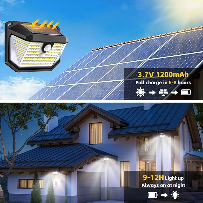 Solar Lights Outdoor Motion Sensor 178 LED 300LM Waterproof IP65 Wall Mounted Security Light with 3 Modes 270° Wide AngleWide Angle Solar Powered for Garden Yard Patio Front Door(8Pack)