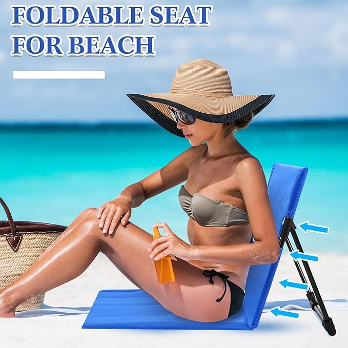 Karenhi 4 Pcs Foldable Poolside Chairs Portable Beach Chair Folding Seat for Edge of Pool Provide Back Support with Carry Bag for Adults Traveling Camping Picnic Lawn(Blue26.8 InchClassic Style)