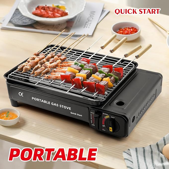 Butane Stove with Griddle Top and Carrying Case Portable Outdoor Cooking (Stove Griddle + Butane)