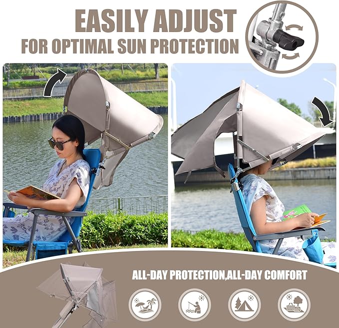 Universal Chair Umbrella Canopy UPF 50+ Chair Sun Shade Attachment with Adjustable Clamp Fits Most Brands’ Beach Camping Lawn Wheelchair Tanning Zero Gravity Lounge Fishing Chairs Patented