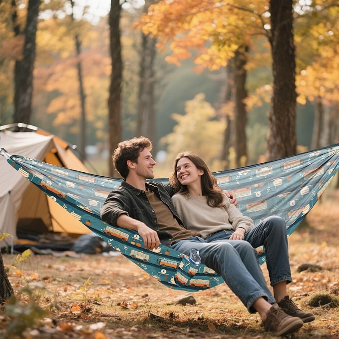 ALAZA Bus Car Camping Hammocks Single or 2 Person 500 lbs Portable Parachute Travel Hammock w/Tree Straps for Hiking Backpacking Indoor Outdoor