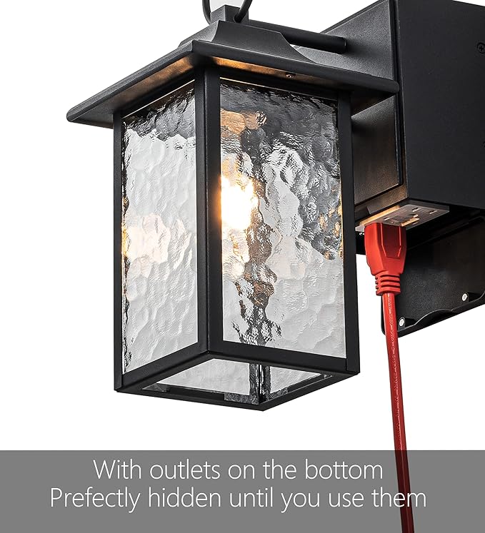 Outdoor Porch Light with GFCI Outlet Dusk to Dawn Exterior Lights Fixture Wall Mount for House Black Wall Sconce Lighting with Plug Waterproof Patio Lights for Garage
