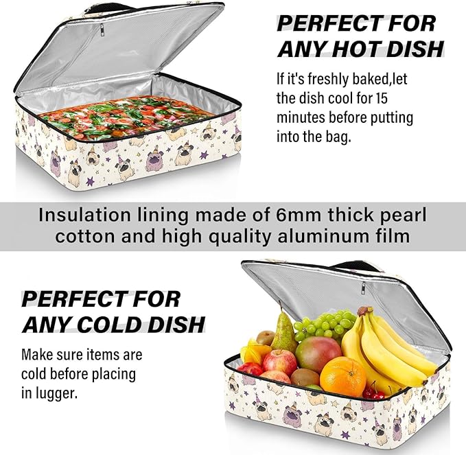 Casserole Carrier Loveliness Dog PatternsInsulated Casserole Carrier for Hot or Cold Food Thermal Lunch Tote for Potluck Parties Picnic Beach Fits 9 x 13 Inches Baking Dish