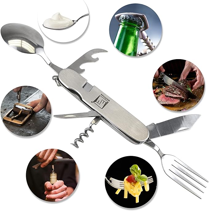 Wellmax 10-Piece Stainless Steel Camping Cooking Set – Compact All-in-One Cookware Kit with Utensils &amp Travel Bag for Campers Hikers Outdoor Adventures Purple Camo Color