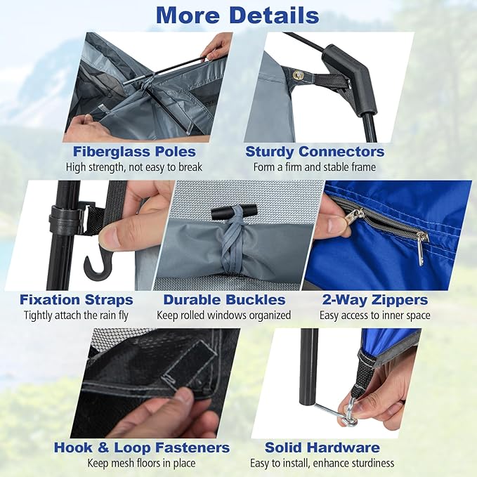 LDAILY Camping Shower Tent 2 Room Instant Privacy Tent with Floor Removable Rain Cover Mesh Window Inside Pocket and Clothesline Portable Changing Room for Outdoor Toilet Dressing