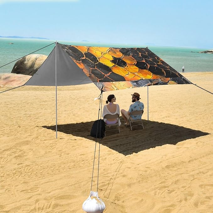 ALAZA Snake Skin Print Painting Beach Tent Sun Shelter UPF50+ Protection Beach Shade Canopy w/ 4 Sandbags for Outdoor Camping Fishing Backyard Fun Picnic 10x9 ft