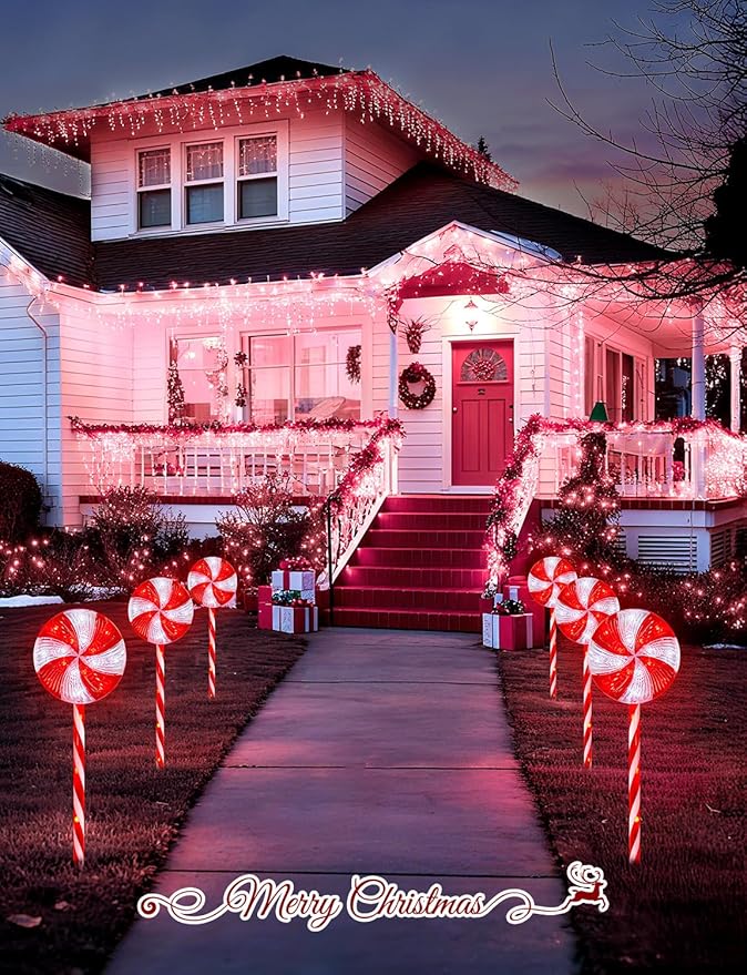 Brightown 3 Pack Lollipop Christmas Pathway Lights Outdoor - 29IN 60 LED Candy Cane Lights with 8 Lighting Modes Waterproof Christmas Light Outdoor Decoration for Lawn Yard Walkway Red and White