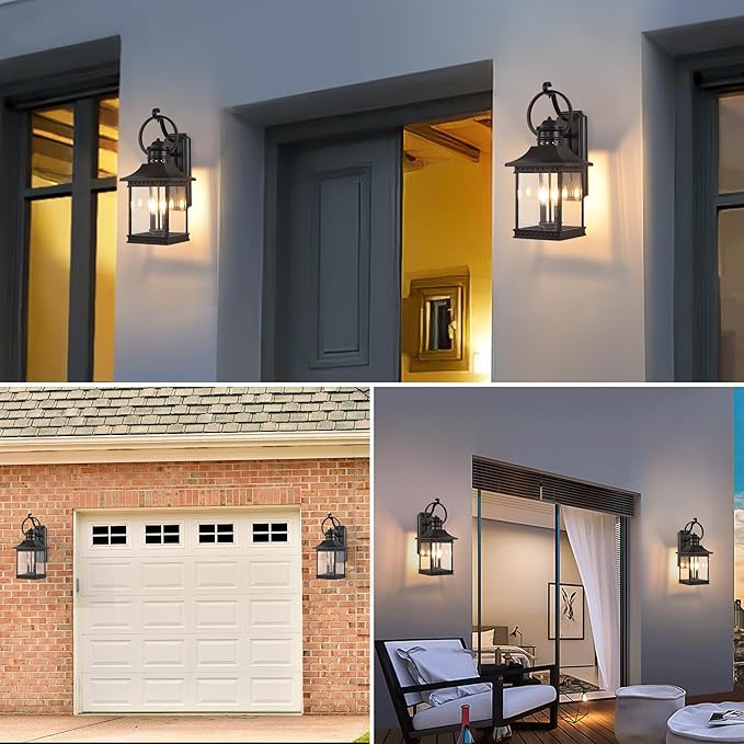 Outdoor Lanterns 21.5 H Large Exterior Sconce Lights 2-Light Black Outdoor Wall Light Fixtures with Clear Glass for Porch Patio Farmhouse