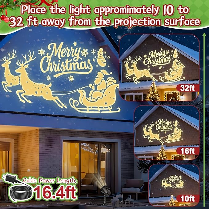 12 in 1 Christmas Projector Lights Outdoor 3D Dynamic Santa Sleigh/Nativity/Green Monster/Ghost/Spider/Bat Christmas DecorNight Lights for Party Home Window Wall Holiday Decor
