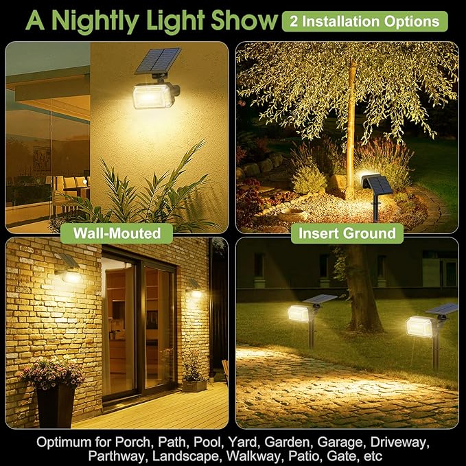 102 LED Solar Spot Lights Outdoor Waterproof IP65 Adjustable Landscape Spotlights [8 Pack/4 Modes] Auto On/Off Solar Powered Flood Lights for Outside Yard Garden Wall Pathway (Warm White)