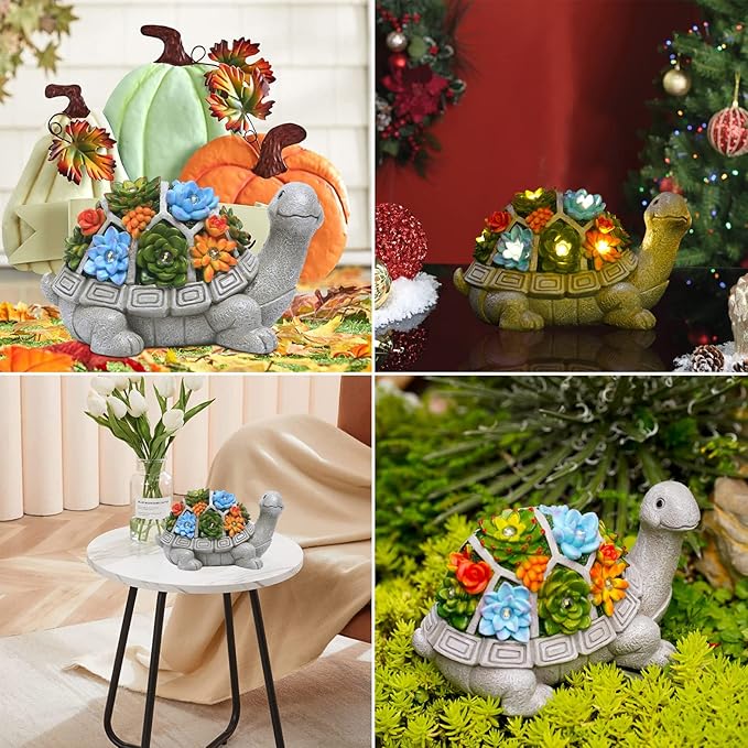 Nacome Solar Garden Outdoor Statues Turtle with Succulent and 7 LED Lights - Lawn Decor Tortoise Statue for Patio Balcony Yard Ornament - Chrismtas Gifts for Mom Grandma