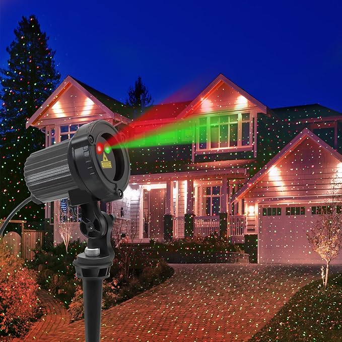 Laser Christmas Projector Lights Outdoor Outdoor Garden Laser Light Landscape Lights with Red and Green Stars IP65 WaterproofCold Resistant. Suitable for Holiday Party Garden Decorati
