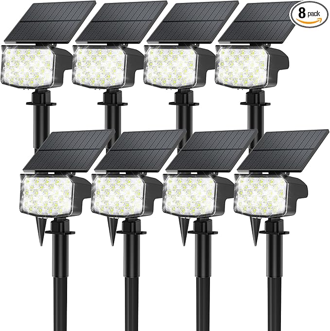 8 Pack Solar Spot Lights Outdoor Waterproof IP65 Adjustable 3 Lighting Modes Solar Powered Landscape Spotlights for Yard Garden Pathway(Cool White)