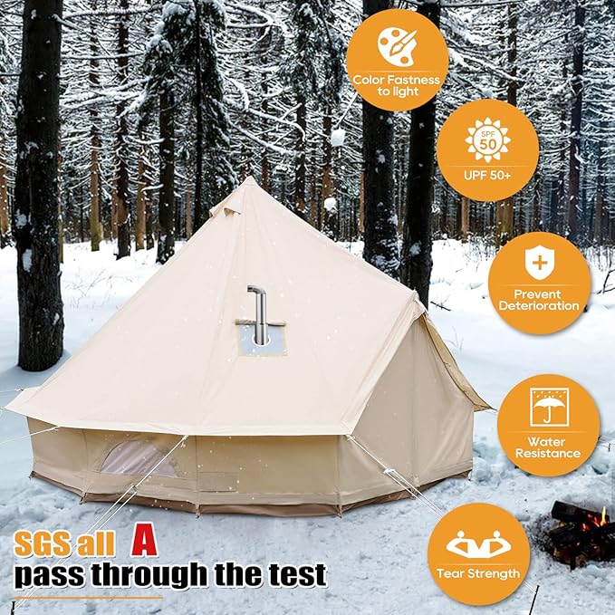 Luxury Cotton Bell Tent Yurt Canvas Tent with Stove Jack 4/6/8 Person Family 4 Season Camping