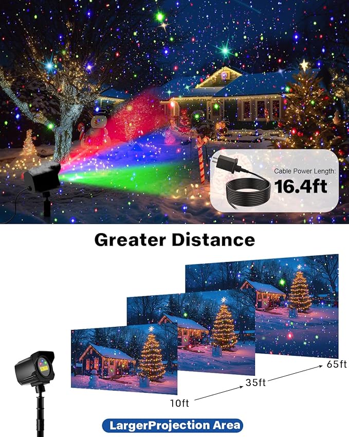Christmas Projector Lights Outdoor Thick Metal Housing Laser Light Projector RGB 3 Colors Christmas Decorations Twinkles Moving Light Show Holiday Projector for House/Garden/Party/Wedding