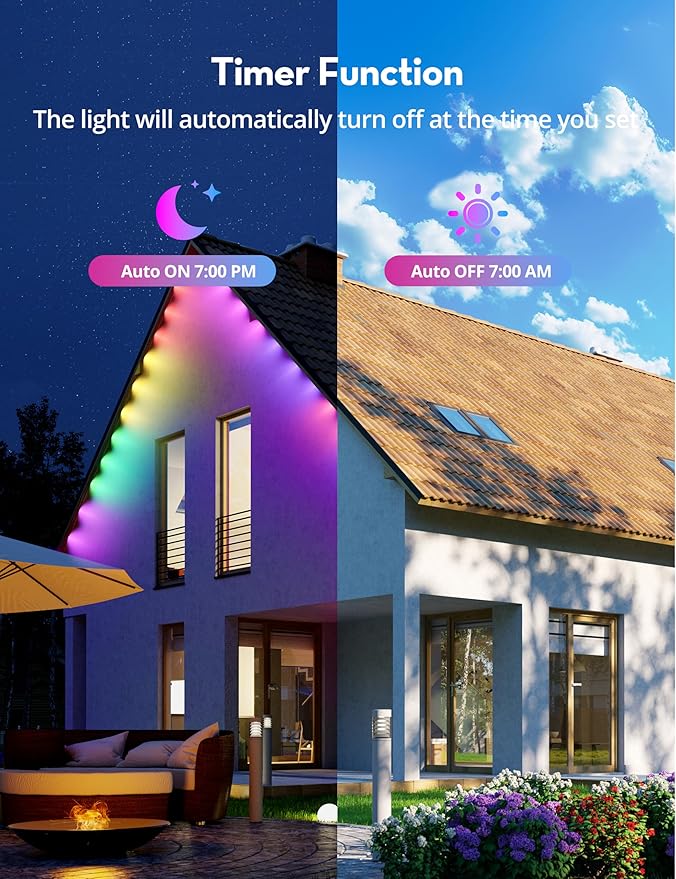 RGB+IC Permanent Outdoor Lights for House Garden 50Ft Smart Eave Lights String Lights IP67 Waterproof for Christmas Halloween Decor Birthday Gift with Alexa Google Assistant APP/Remote Control