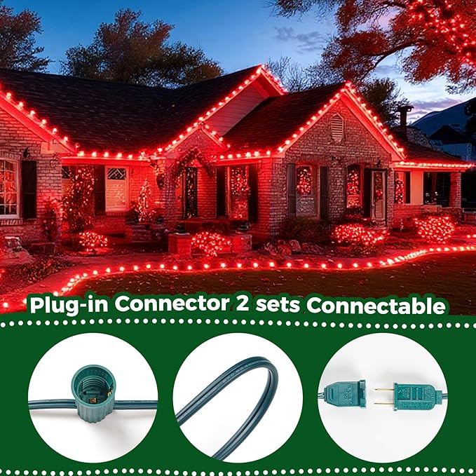 Minetom C9 Red Christmas String Lights 25FT 25 Blubs Bright &amp Warm Outdoor Christmas Lights Long Life C9 String Lights for Tree Patio Gazebo Wreath Green