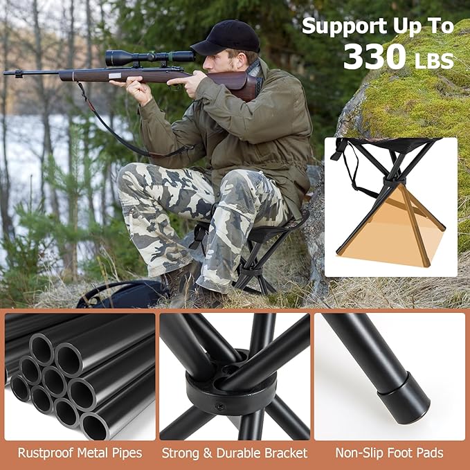 IRONMAX 2 Pack Hunting Stool Portable Camping Stool with Shoulder Strap 4 Legged Stools Hold up to 330lbs Lightweight Folding Stool for Backpacking Fishing Hiking Travel Camouflage