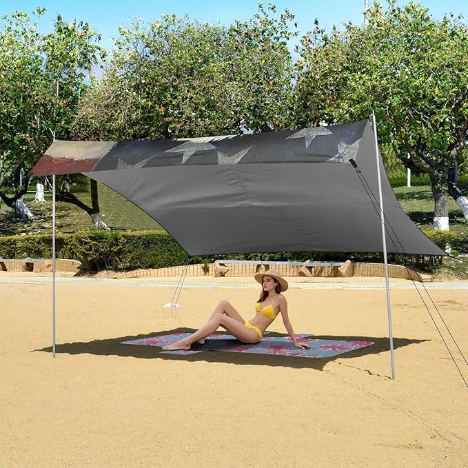 Beach Tent Sun Shelter Fair Bald Eagle Flag Lightweight &amp Easy Setup Beach Shade Canopy for Camping Fishing