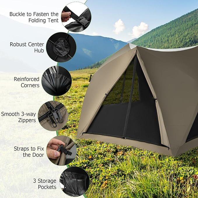 Tangkula 4-6 Person Pop Up Camping Tent with Visible Skylight Portable Backpacking Tent with Removable Rainfly 3 Mesh Walls 3 Zippered Doors Carrying Bag Family Dome Tent for Camping Hiking