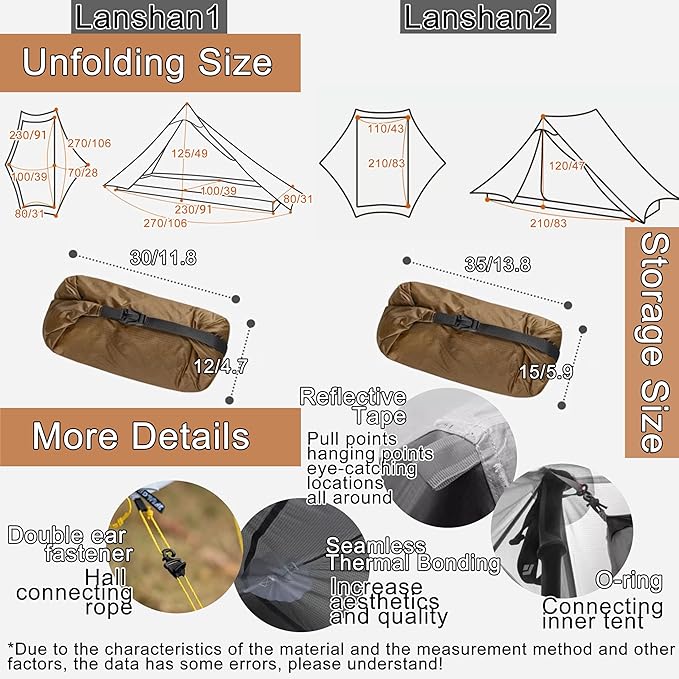 3F UL Gear Lanshan 1/2 Ultralight Backpacking Tent Weighs only 26.8oz 15D Customized Single Silicon Fabric Waterproof 5000+mm 3/4 Season Inner Tent for 1/2 Person
