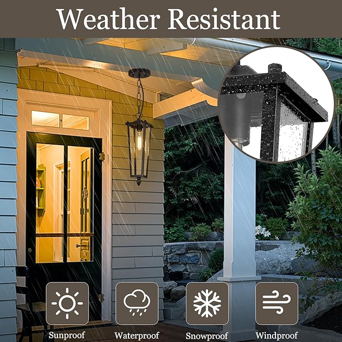 Outdoor Pendant Lights for Porch 16 Black Outdoor Pendant Light with Clear Glass Modern Hanging Porch Lighting Fixtures with Adjustable Chain for Gazebo Foyer OS-OD2615-1HM