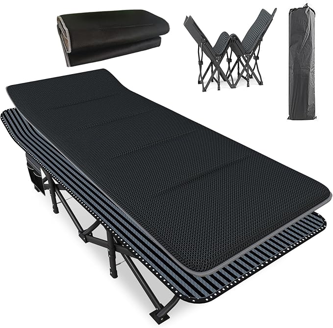 ATORPOK Oversized Camping Cot for Adults with Cushion Comfortable Extra Wide 31.5'' Folding Bed for Sleeping Lightweight Folding Bed with Carry Bag Supports 500 lbs