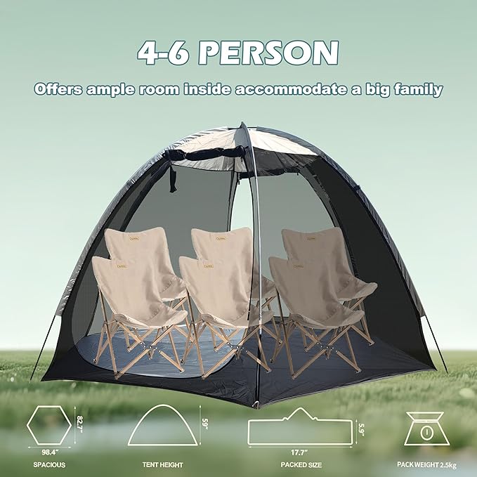 4-6 Person Gazebo Tent with Mesh Walls&ampWaterproof Floor for Backyard Gatherings Picnics and Outdoor Events