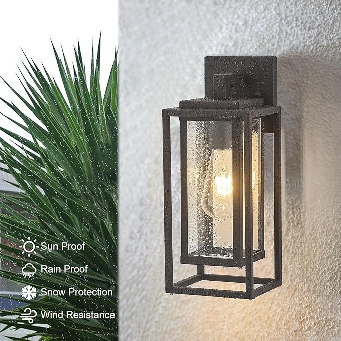 14 Outdoor Wall Light Fixtures Waterproofed Exterior Lantern W/Sturdy Rectangular Double Cage In Old Rust&ampClear Tempered GlassSconce Mounted For House PatioFront doorPorchYard Lighting 2Pack