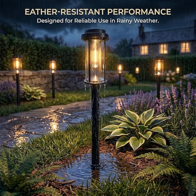 DERAYSION Solar Lights Outdoor 8 Pack Upgraded Solar Pathway Lights LED Solar Garden Lights Waterproof Outdoor Solar Lights for Path Driveway Walkway Yard Decor - Warm White