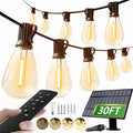 luckystyle 30FT Solar String Lights Outdoor Waterproof 2200K with Remote &amp USB Charging 10+1 LED Shatterproof Bulbs Dimmable &amp Timable 3 Light Modes Long Last for GardenPatio Backyard C