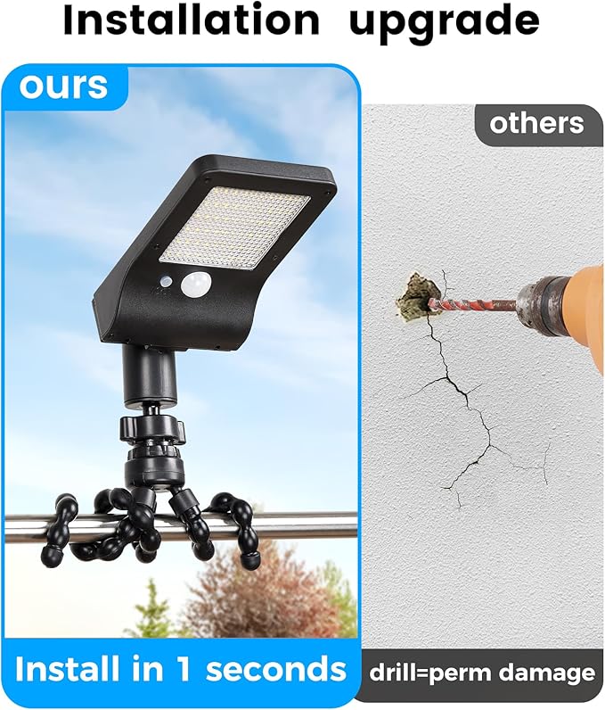 Solar Fence Lights Outdoor 60 LEDs Motion Sensor Security Light with Flexible Octopus Tripod 3 Lighting Modes Adjustable Angle for Fence Deck Camping Patio (4)