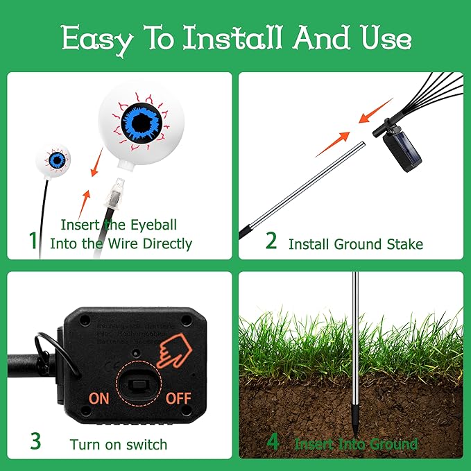 Halloween Decorations Outdoor 6 Pack 36 LED Solar Scary Eyeball Swaying Lights Green Solar Firefly Light Waterproof Outdoor Garden Lights for Halloween Yard Garden Lawn Party Flower Bed