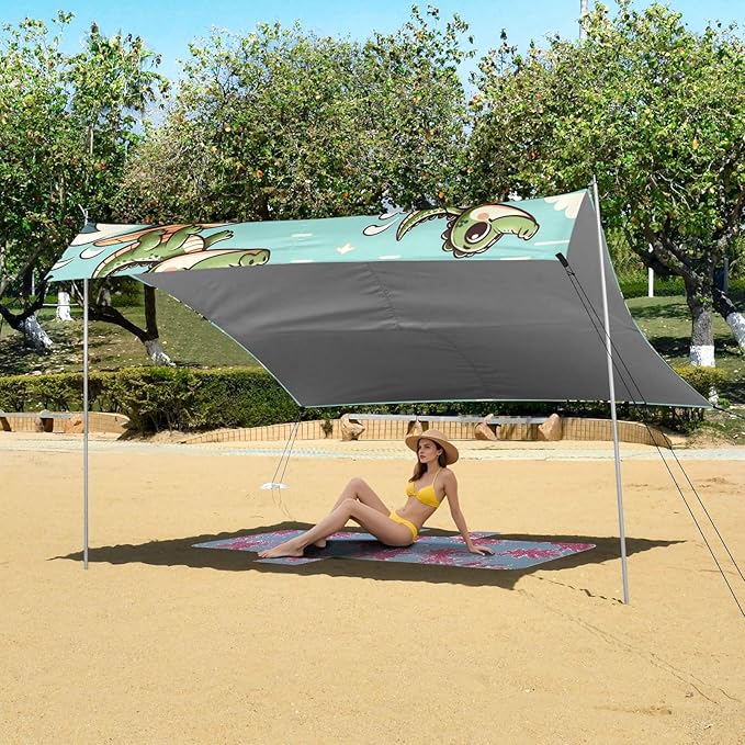 Cute Little Crocodile Surfing Camping Sun Shelter Beach Tent Portable Beach Sun Shade Outdoor Canopy for Camping Trips Fishing Picnic