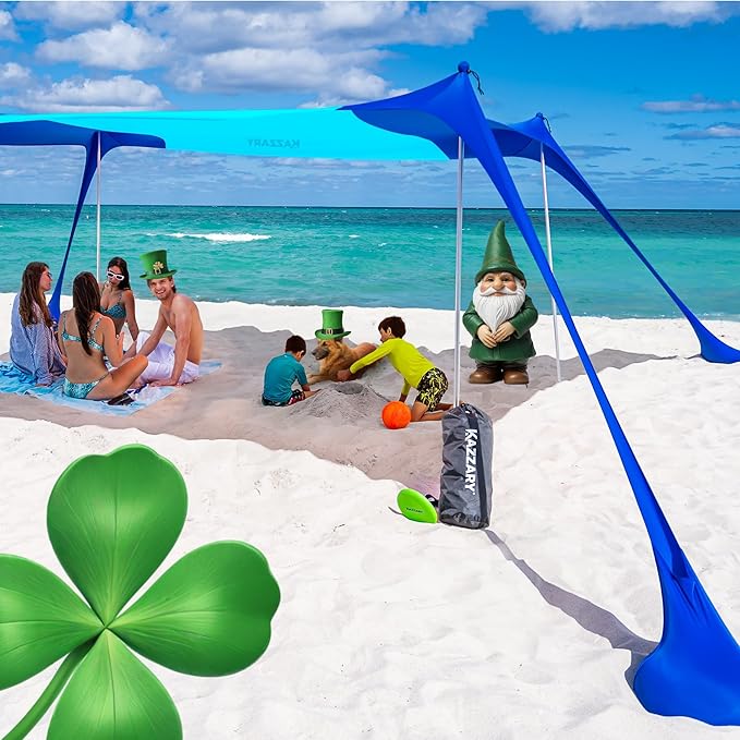 Beach Tent UPF50+ Sun Shade Canopy with Sandbags 4 Stability Poles Ground Pegs Flying Disc Sand Shovel Lightweight Sunshade Shelter 7ft Tall for Outdoor Trips Camping and Sports
