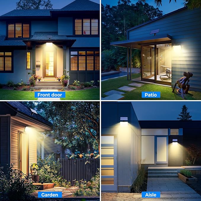 Peasur 2 Pack Solar Motion Lights Outdoor 318 LED Solar Security Light with 3 Modes IP65 Waterproof Powered Flood Lights for Outside Garden Patio Garage Yard Backyard Warm White