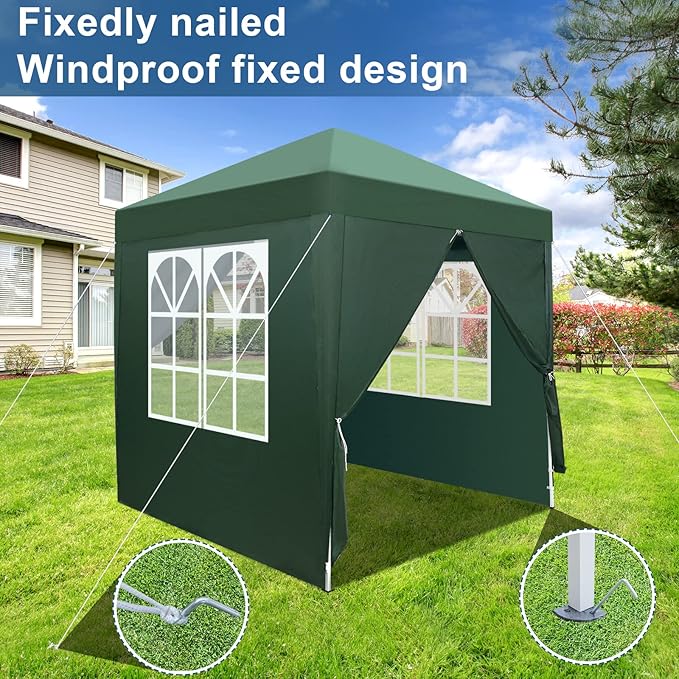 2x2m Gazebo with Sides Canopy Tent Outdoor Instant Shelter Folding Canopy Outdoor Party Tent Patio Canopy Tent Gazebo Outdoor Canopy Folding Garden Gazebo Party Tent (Green)