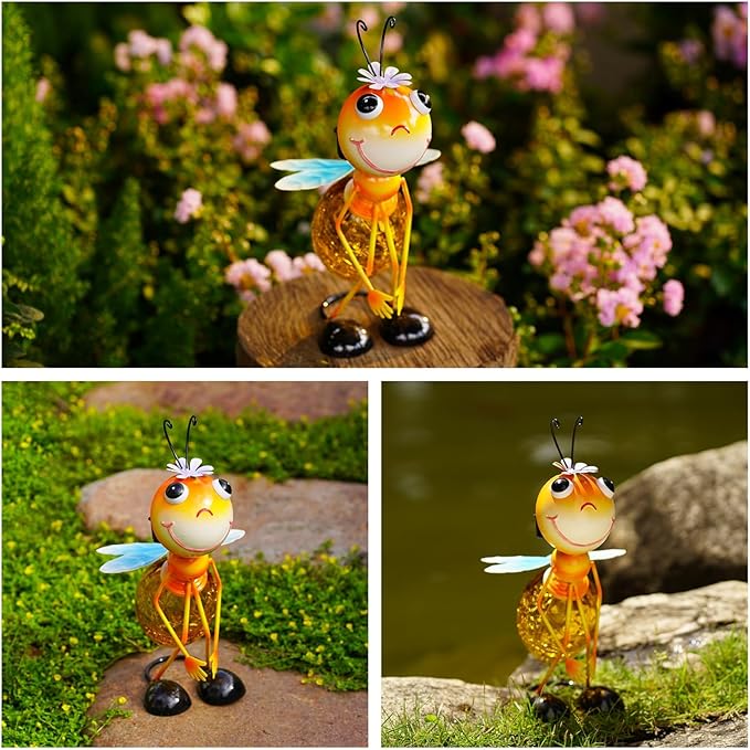 Solar Garden Lantern Waterproof LED Bee Solar Lights Outdoor Decorative Tabletop Lanterns Lamp for Yard Patio Table Decoration (Bee)