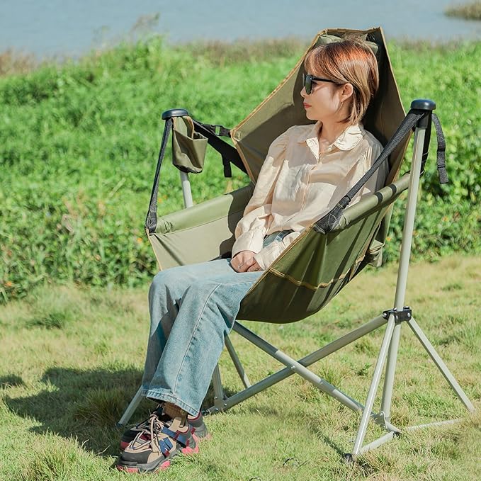 2 Pcs Hammock Camping Chair with Adjustable Backrest Heavy Duty Folding Swinging Chair Supports 300lbs Portable for Camping Travelling and Patio Green