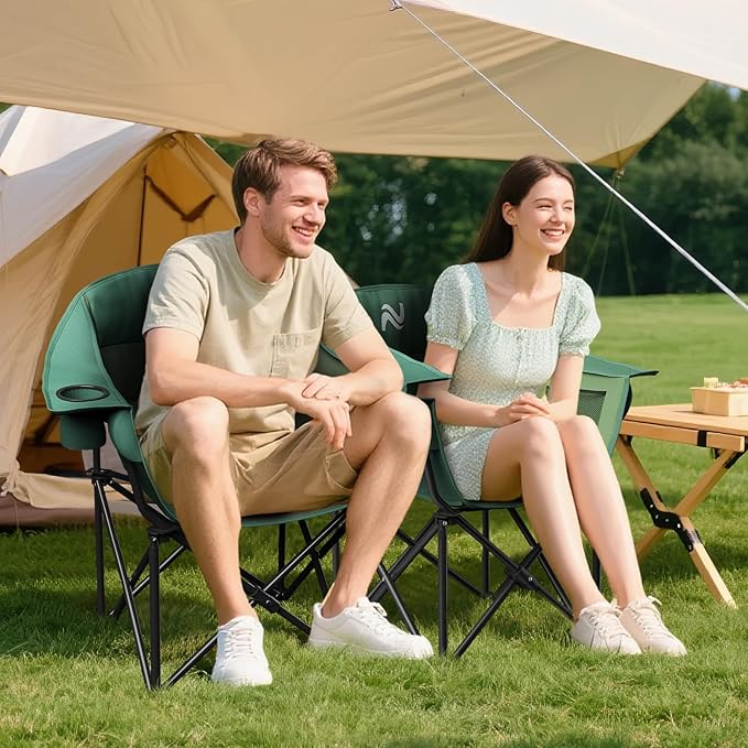 NAIZEA Padded Camping Chair Outdoor Folding Chair Portable Heavy Duty Arm Chairs with Side Pockets Cup Holder for Beach Lawn Picnic Fishing Backpacking