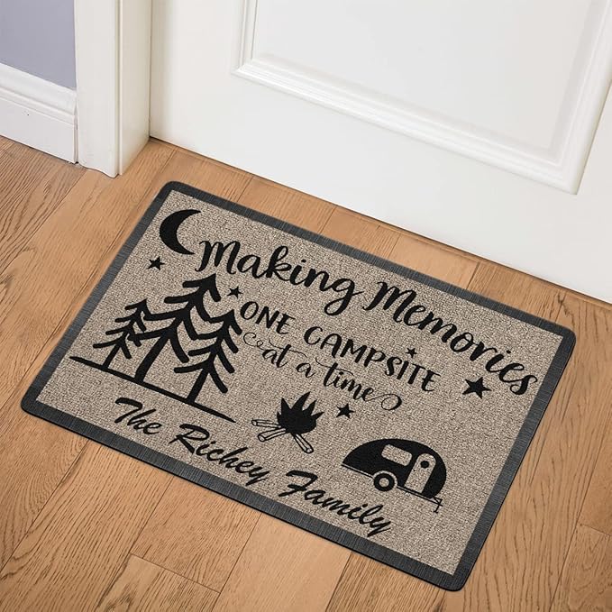 Personalized Campsite Doormat - Making Memories One Campsite at A Time - Custom Family Name Camping Door Mat RV Accessories 16 x 24 inches