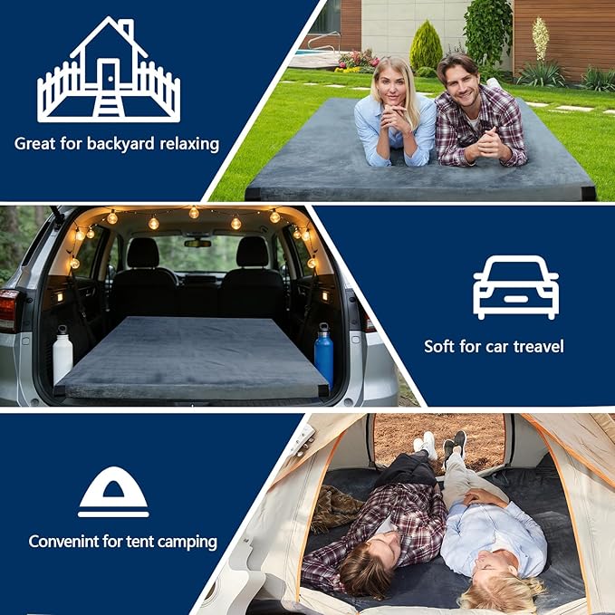CYMULA Memory Foam Camping Mattress Pad CertiPUR-US Sleeping Mat Portable Roll Up Mattress for Adults Camping Bed Pads for Sleepover Car Bed with Travel Bag